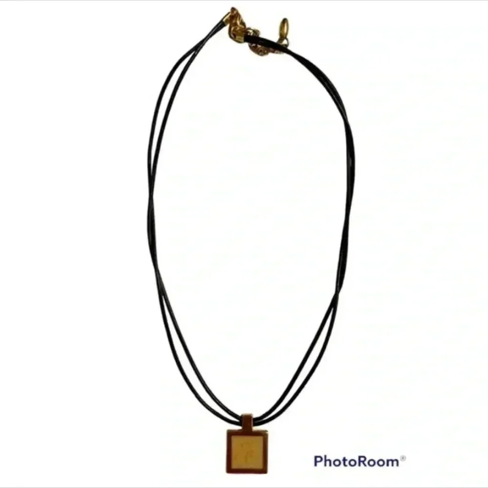 Misaki Mother of Pearl Soft Leather Cord Necklace w/ Square Gold Pendant